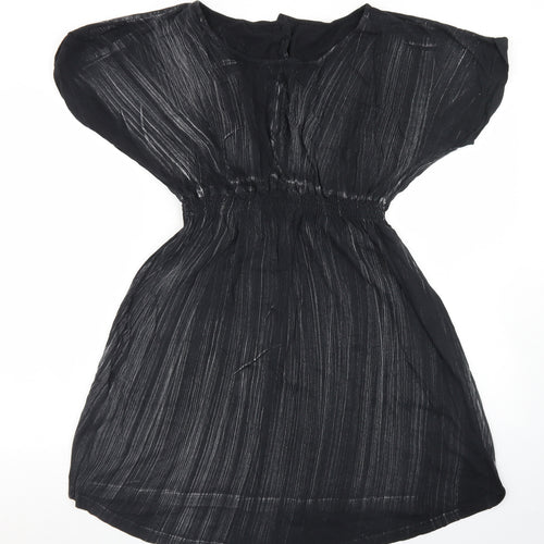 Topshop Womens Black Striped Cotton Fit & Flare  Size 8  Round Neck
