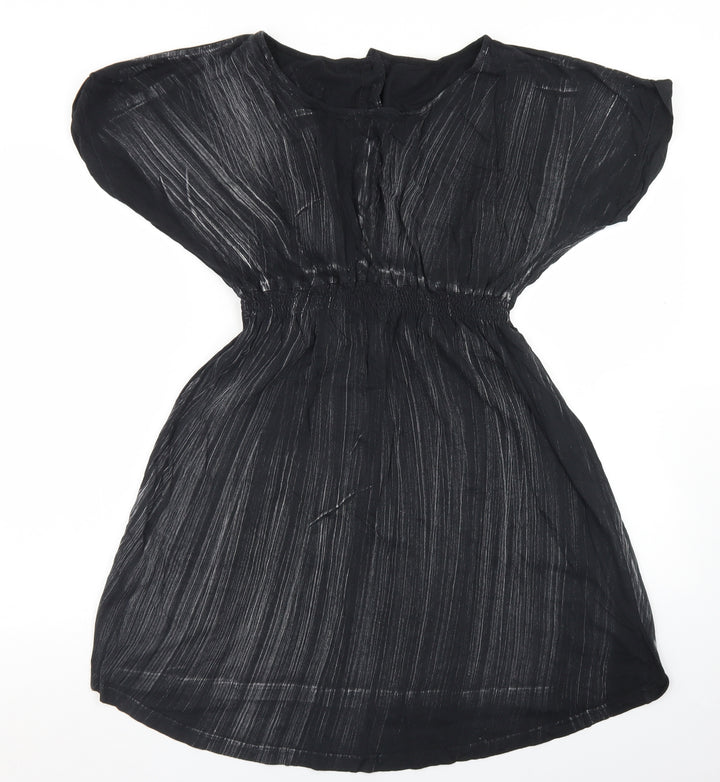 Topshop Womens Black Striped Cotton Fit & Flare Size 8 Round Neck