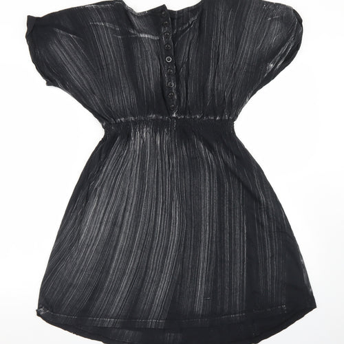 Topshop Womens Black Striped Cotton Fit & Flare  Size 8  Round Neck