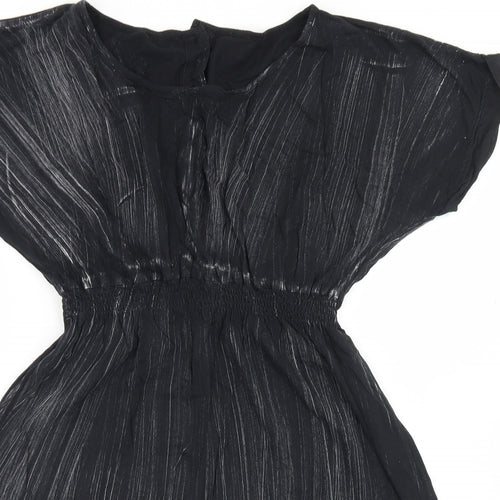 Topshop Womens Black Striped Cotton Fit & Flare  Size 8  Round Neck