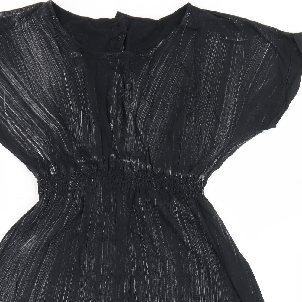Topshop Womens Black Striped Cotton Fit & Flare  Size 8  Round Neck