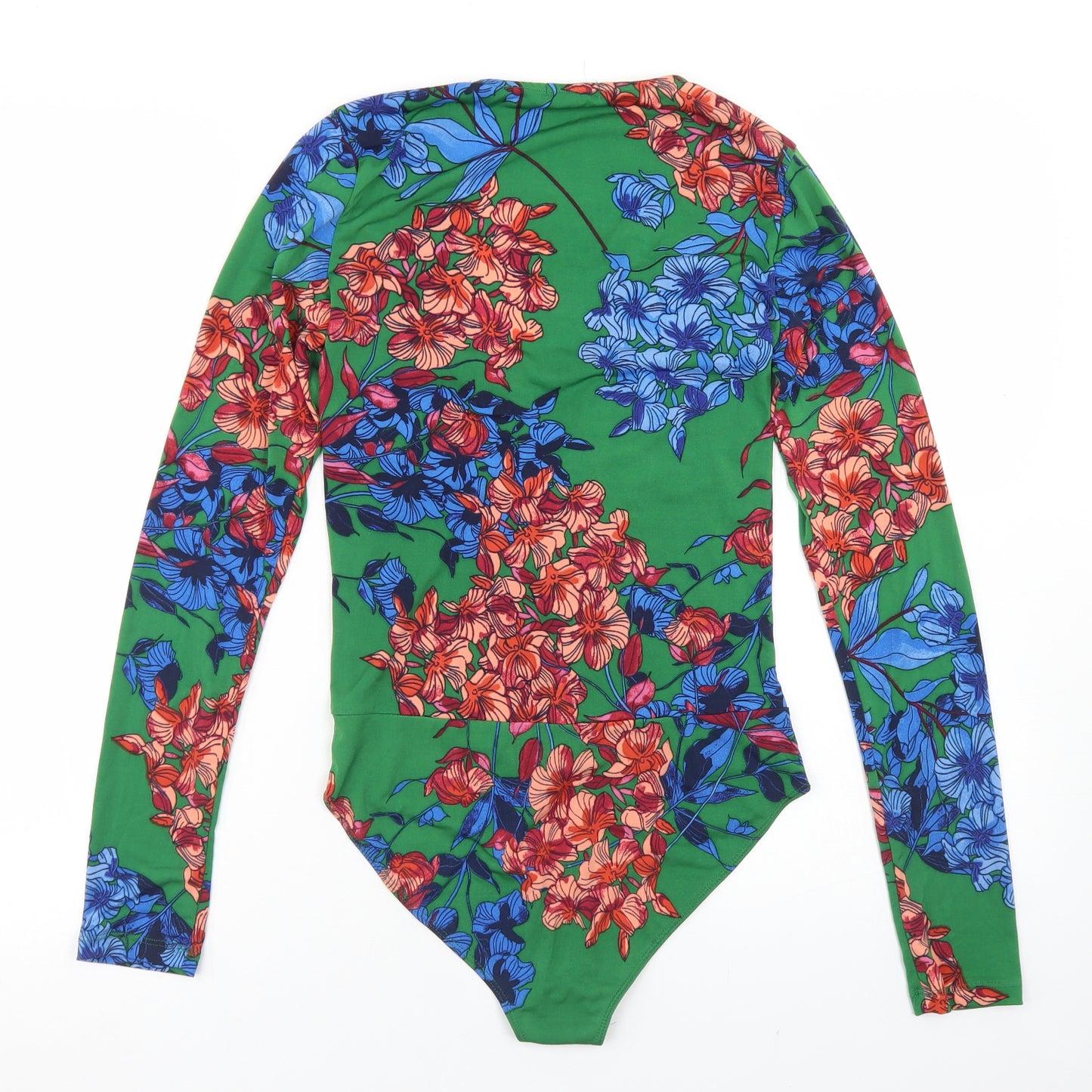 Stradivarius Womens Green Floral Polyester Bodysuit One-Piece Size M  Snap