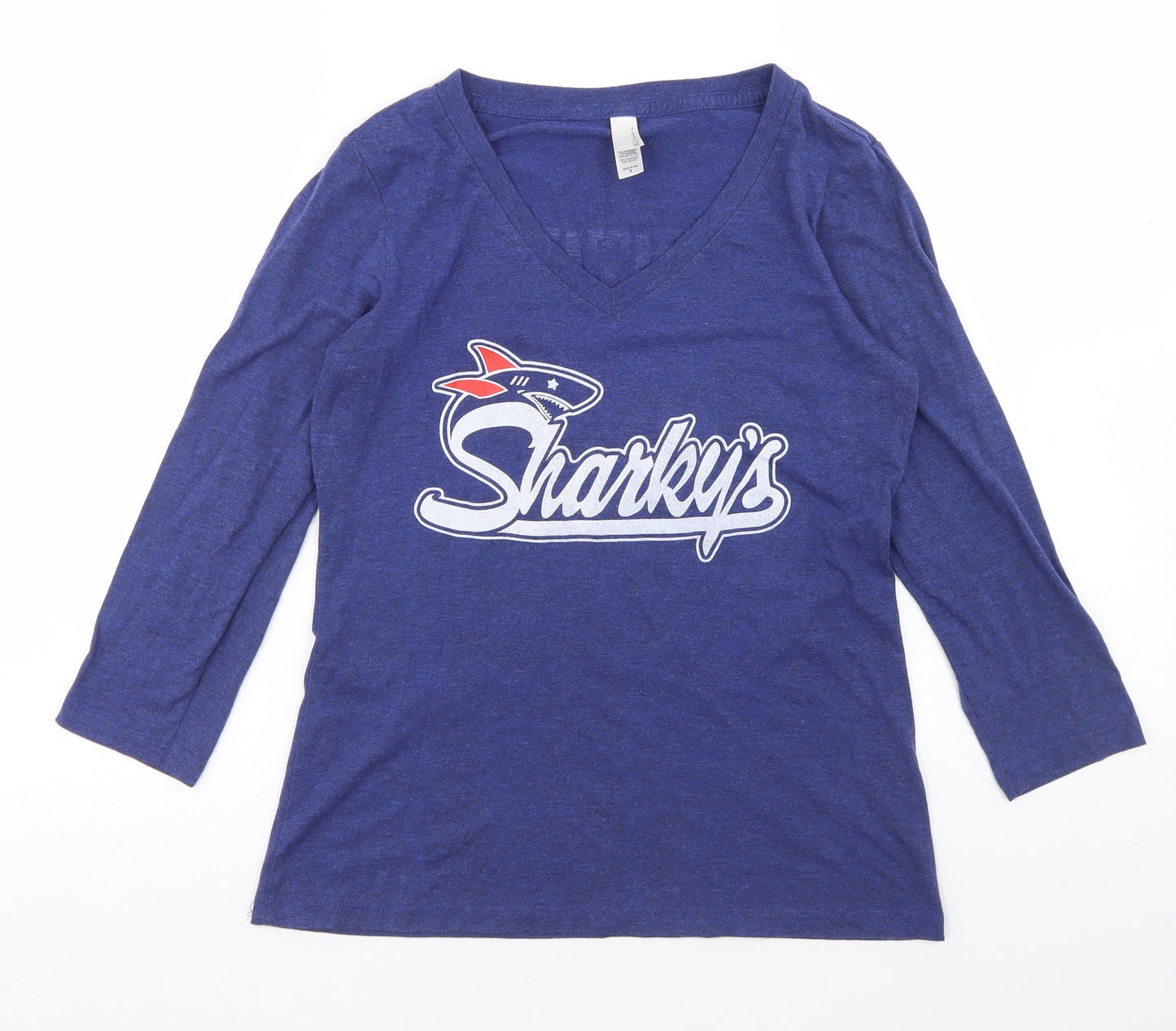 Bella Missy Womens Blue  Polyester Basic T-Shirt Size S V-Neck - Sharky's