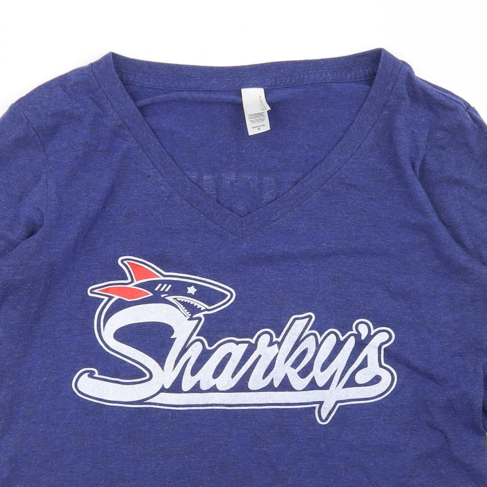 Bella Missy Womens Blue  Polyester Basic T-Shirt Size S V-Neck - Sharky's