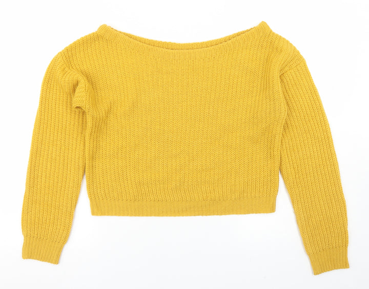 Missguided Womens Yellow Round Neck  Acrylic Pullover Jumper Size S