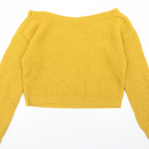 Missguided Womens Yellow Round Neck  Acrylic Pullover Jumper Size S