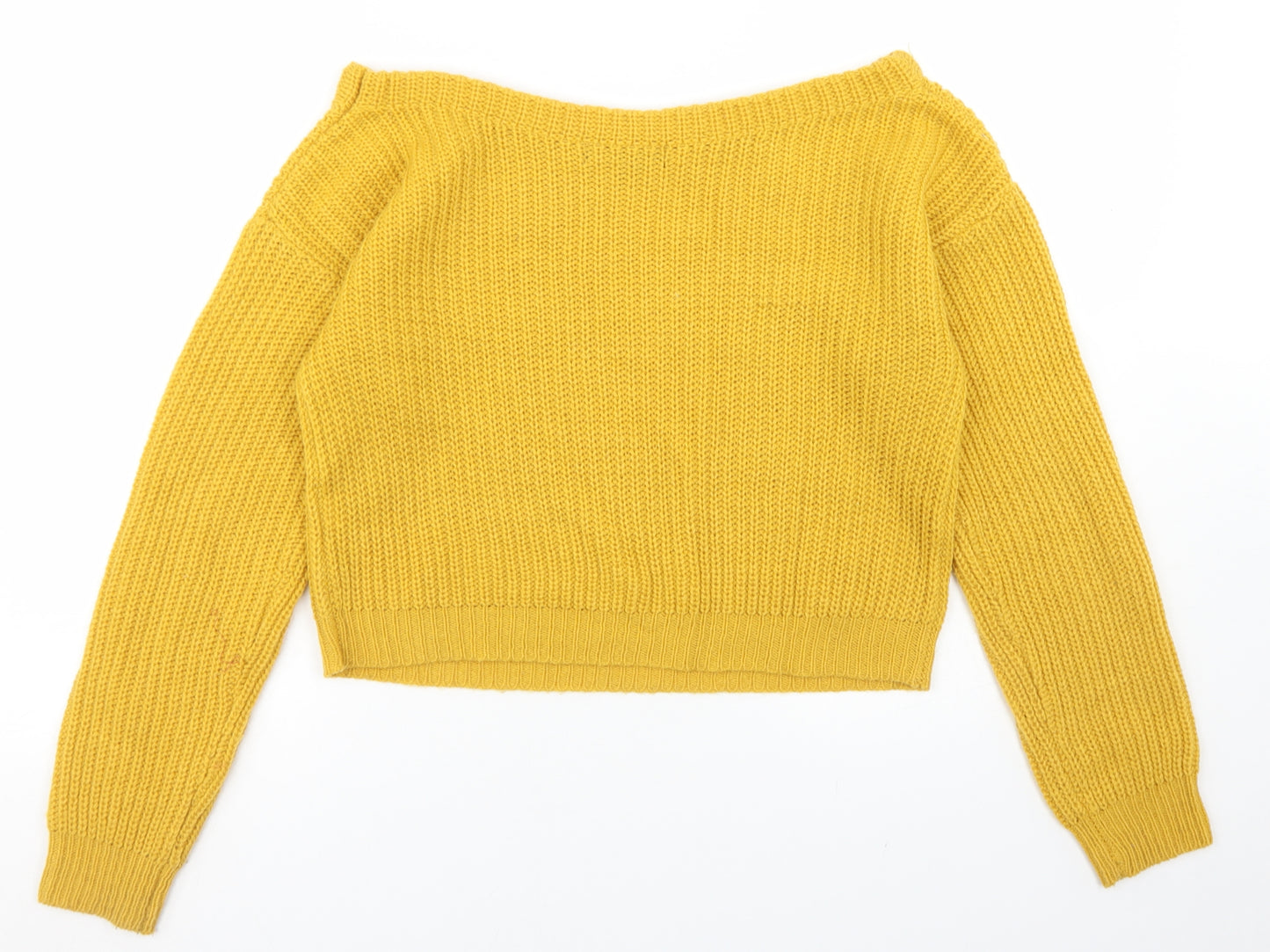 Missguided Womens Yellow Round Neck  Acrylic Pullover Jumper Size S