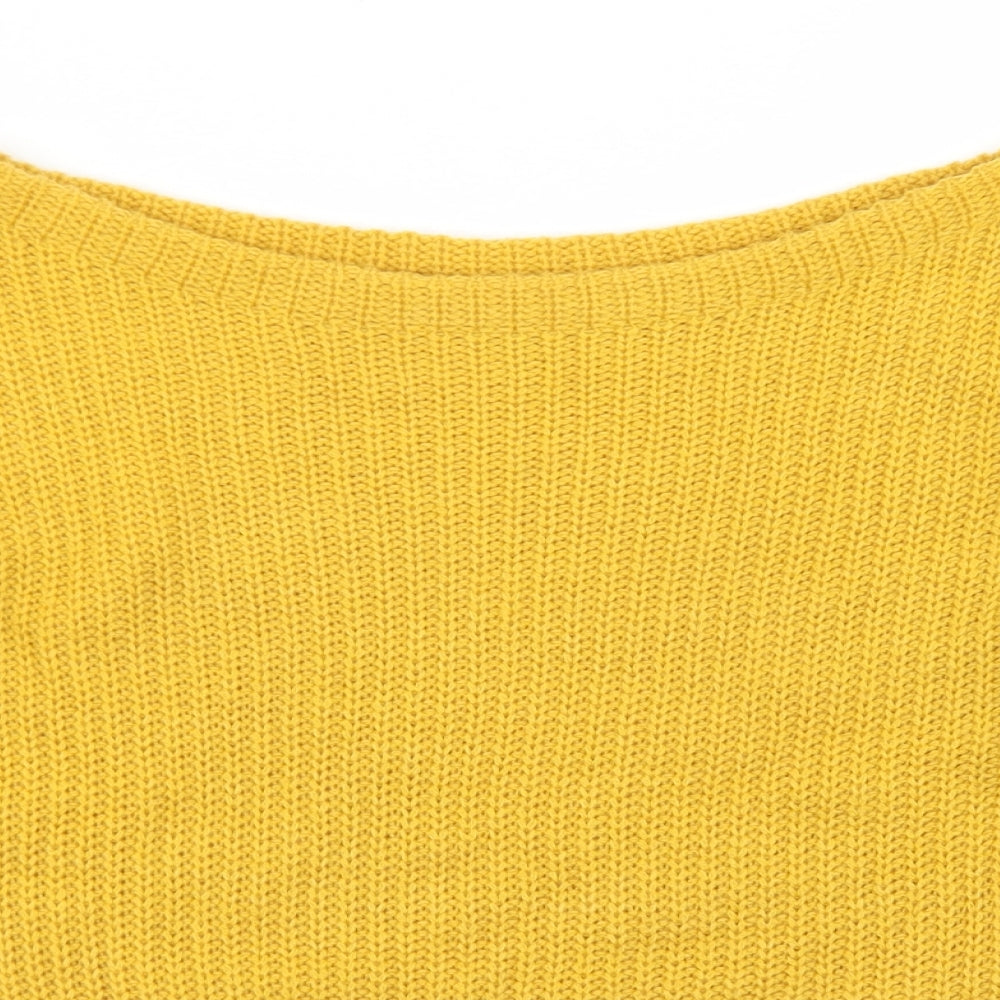 Missguided Womens Yellow Round Neck  Acrylic Pullover Jumper Size S