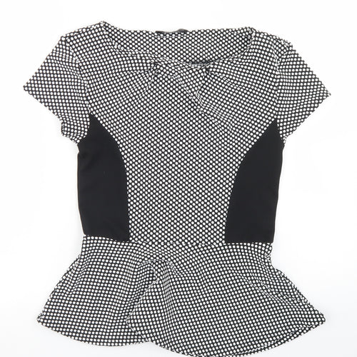 Dorothy Perkins Womens Black Polka Dot Polyester Basic T-Shirt Size 12 Round Neck