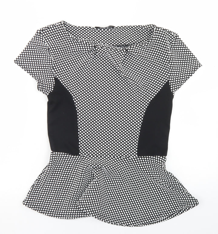 Dorothy Perkins Womens Black Polka Dot Polyester Basic T-Shirt Size 12 Round Neck