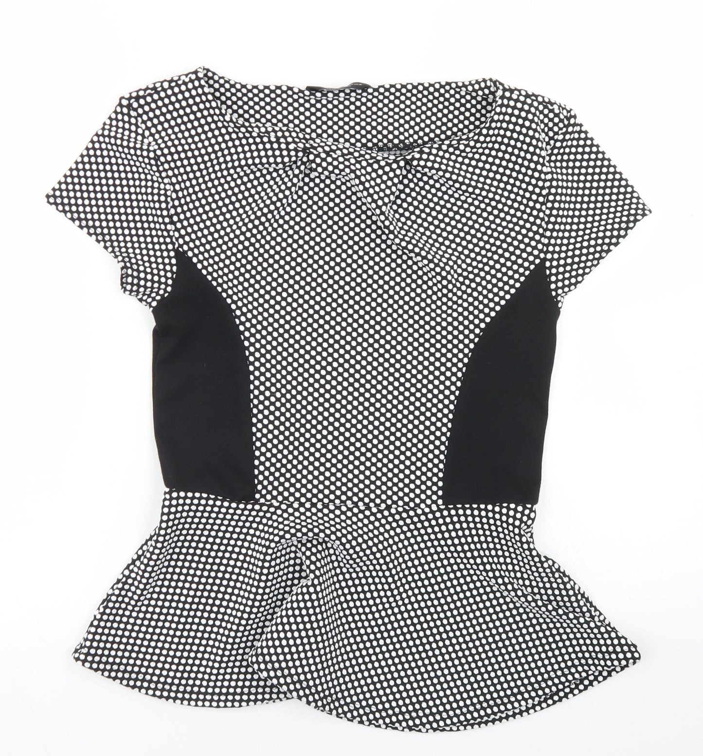 Dorothy Perkins Womens Black Polka Dot Polyester Basic T-Shirt Size 12 Round Neck