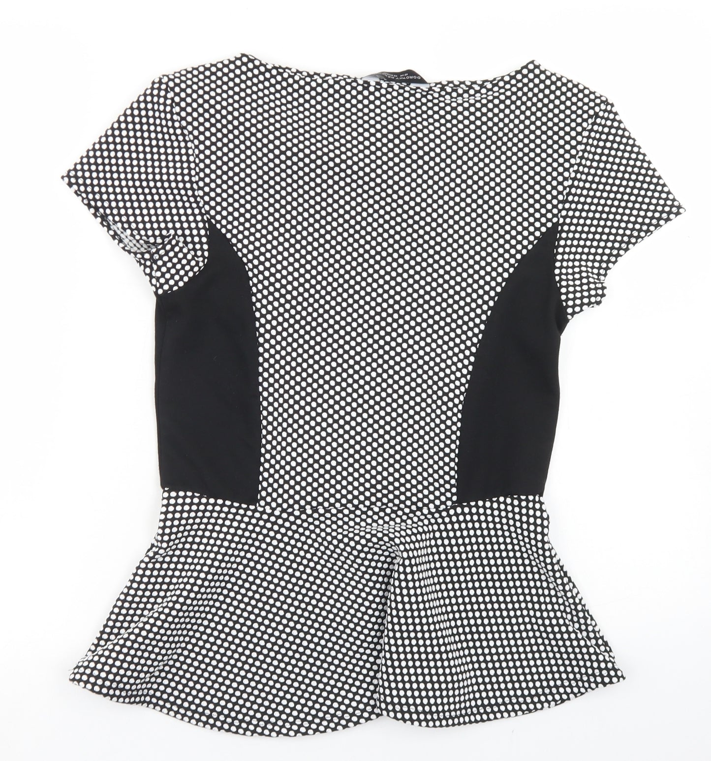 Dorothy Perkins Womens Black Polka Dot Polyester Basic T-Shirt Size 12 Round Neck