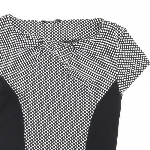 Dorothy Perkins Womens Black Polka Dot Polyester Basic T-Shirt Size 12 Round Neck
