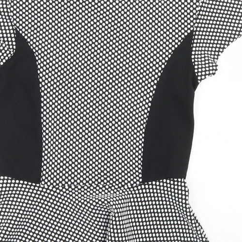 Dorothy Perkins Womens Black Polka Dot Polyester Basic T-Shirt Size 12 Round Neck
