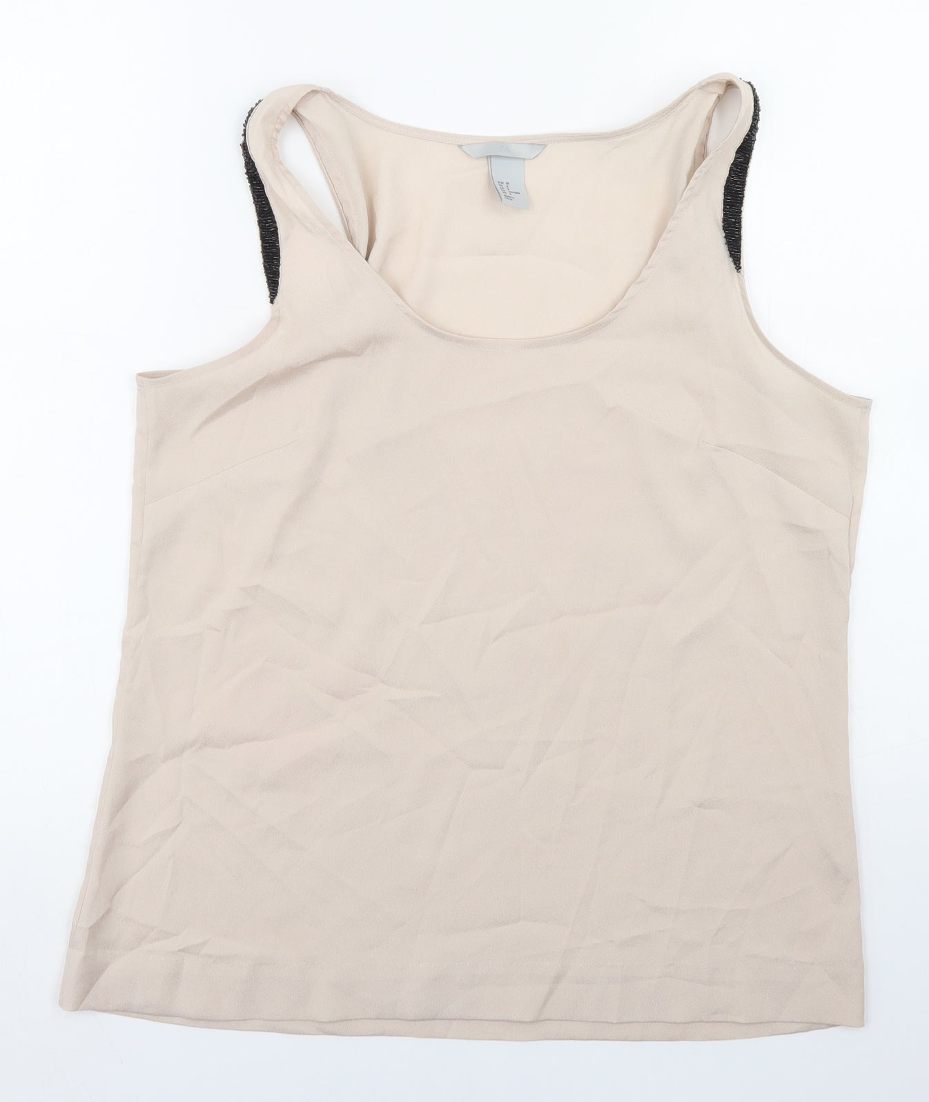 H&M Womens Beige  Polyester Basic Blouse Size 10 Round Neck