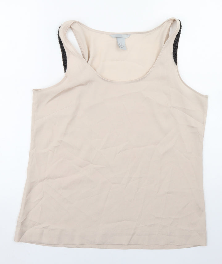 H&M Womens Beige  Polyester Basic Blouse Size 10 Round Neck