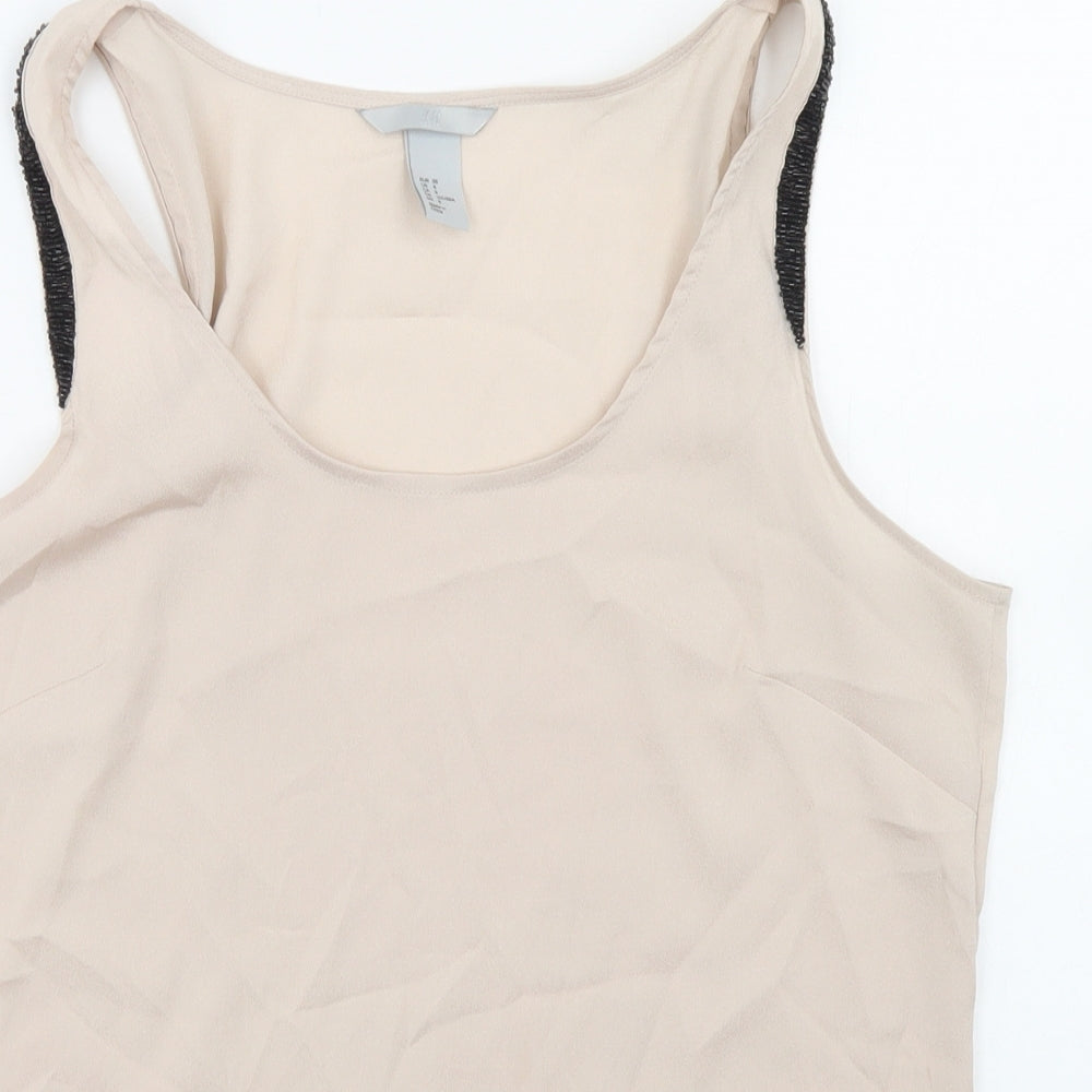 H&M Womens Beige  Polyester Basic Blouse Size 10 Round Neck