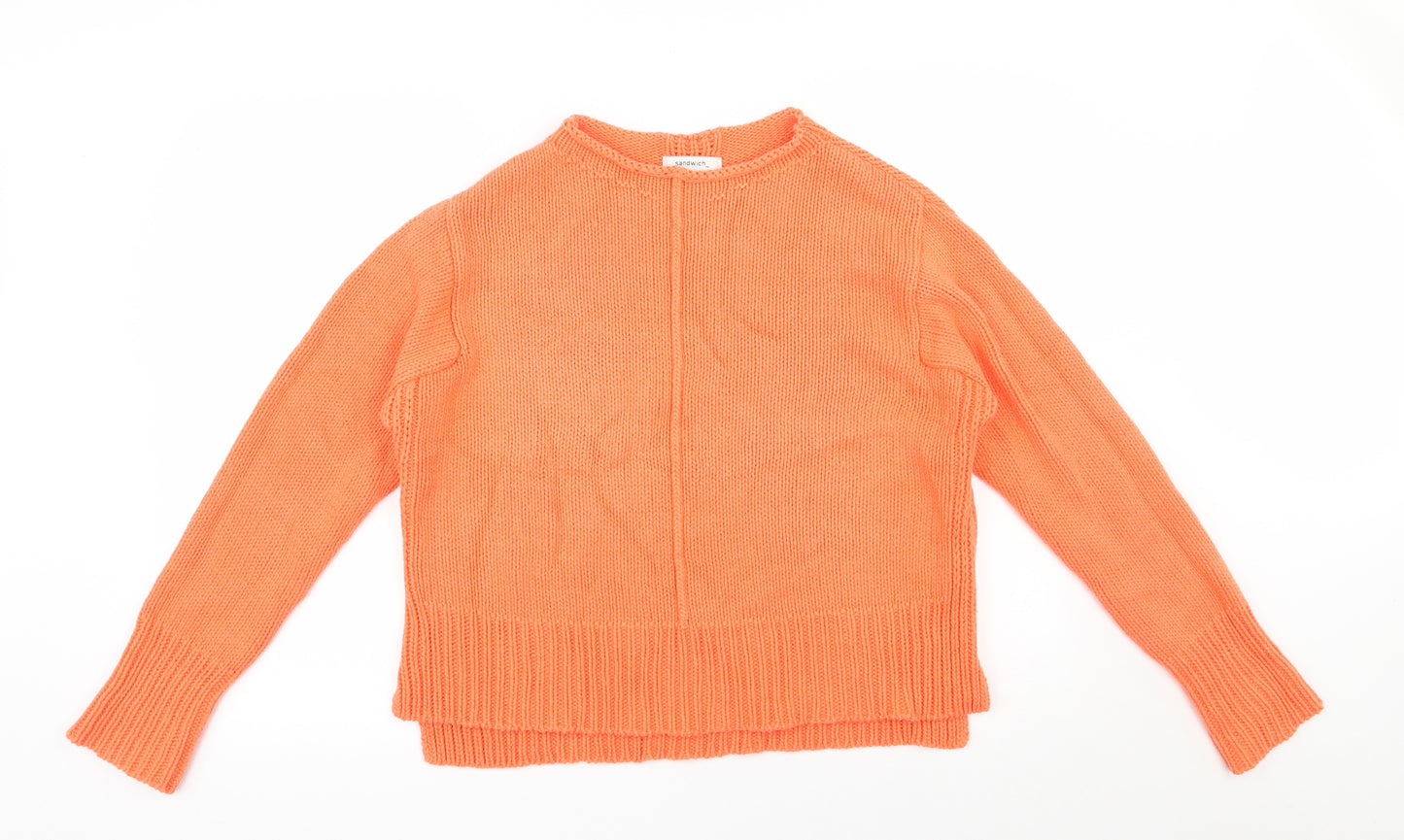 Sandwich_ Womens Orange Mock Neck  Cotton Pullover Jumper Size M