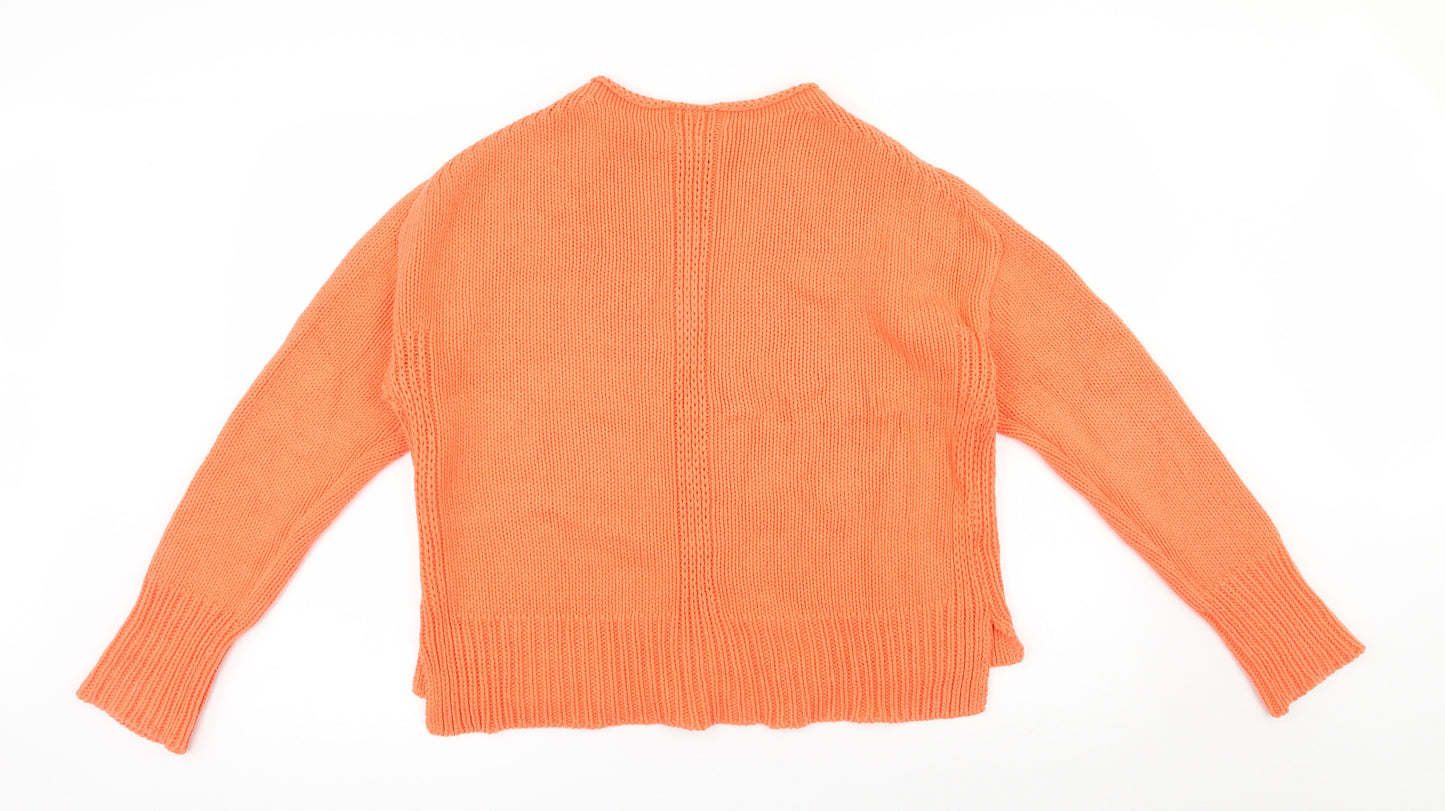 Sandwich_ Womens Orange Mock Neck  Cotton Pullover Jumper Size M