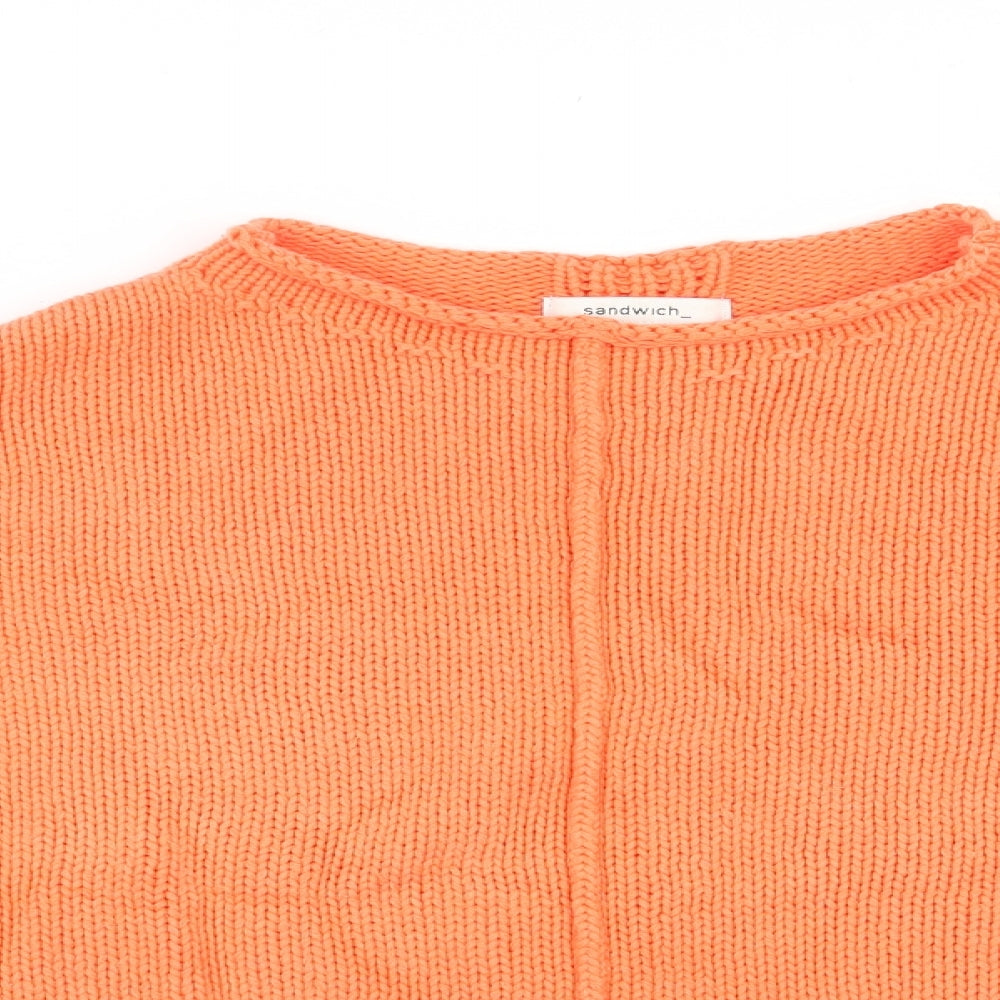 Sandwich_ Womens Orange Mock Neck  Cotton Pullover Jumper Size M