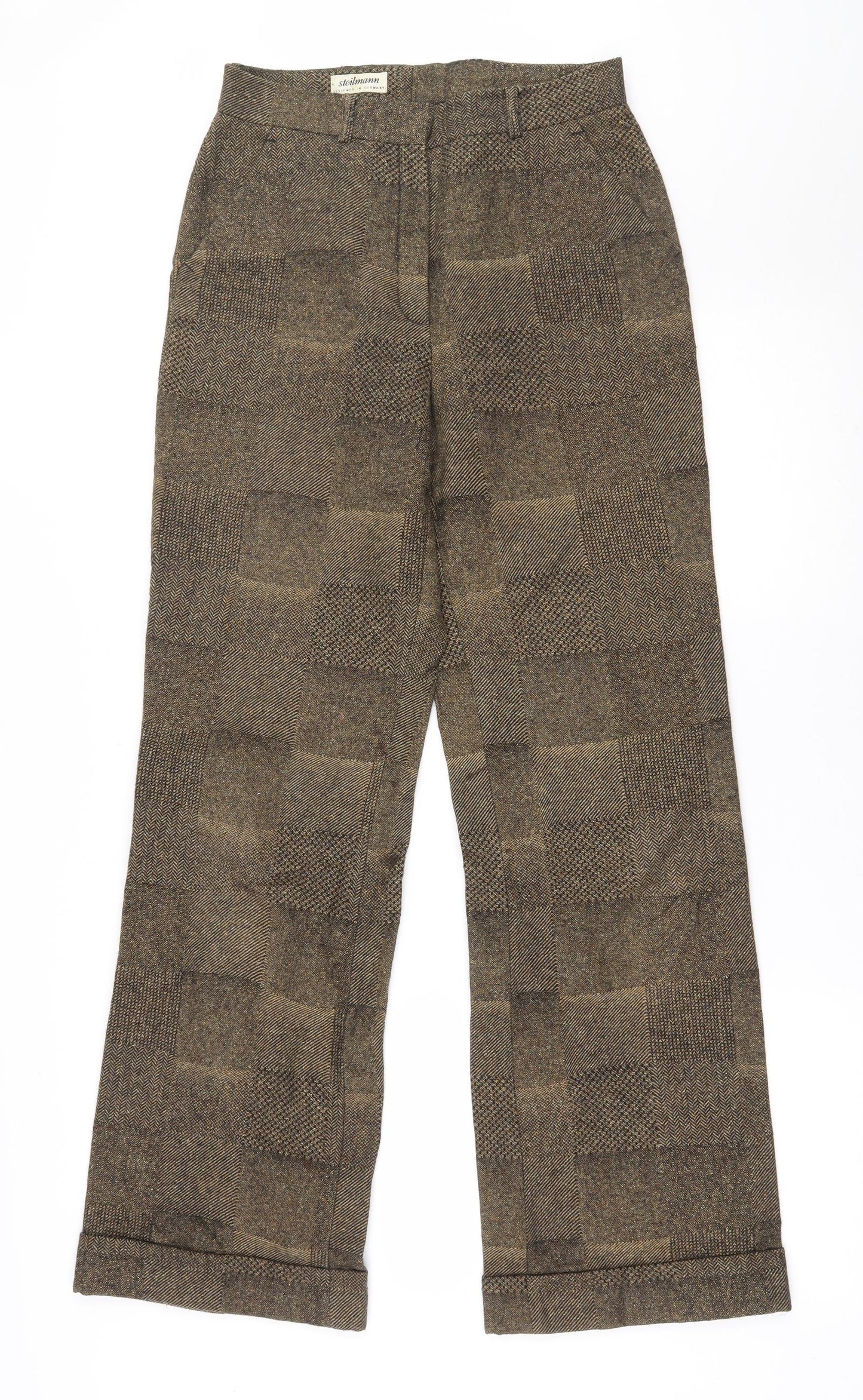 Steilmann Womens Brown Herringbone Wool Carpenter Trousers Size 10 L30.5 in Regular Zip