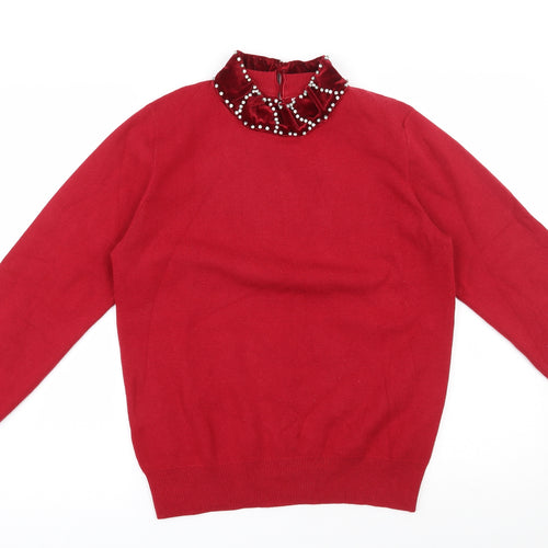 Darling Womens Red High Neck  Rayon Pullover Jumper Size 12