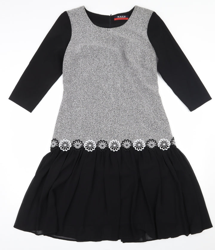 Christopher Wren Womens Black Polyester A-Line Size 8 Scoop Neck Zip