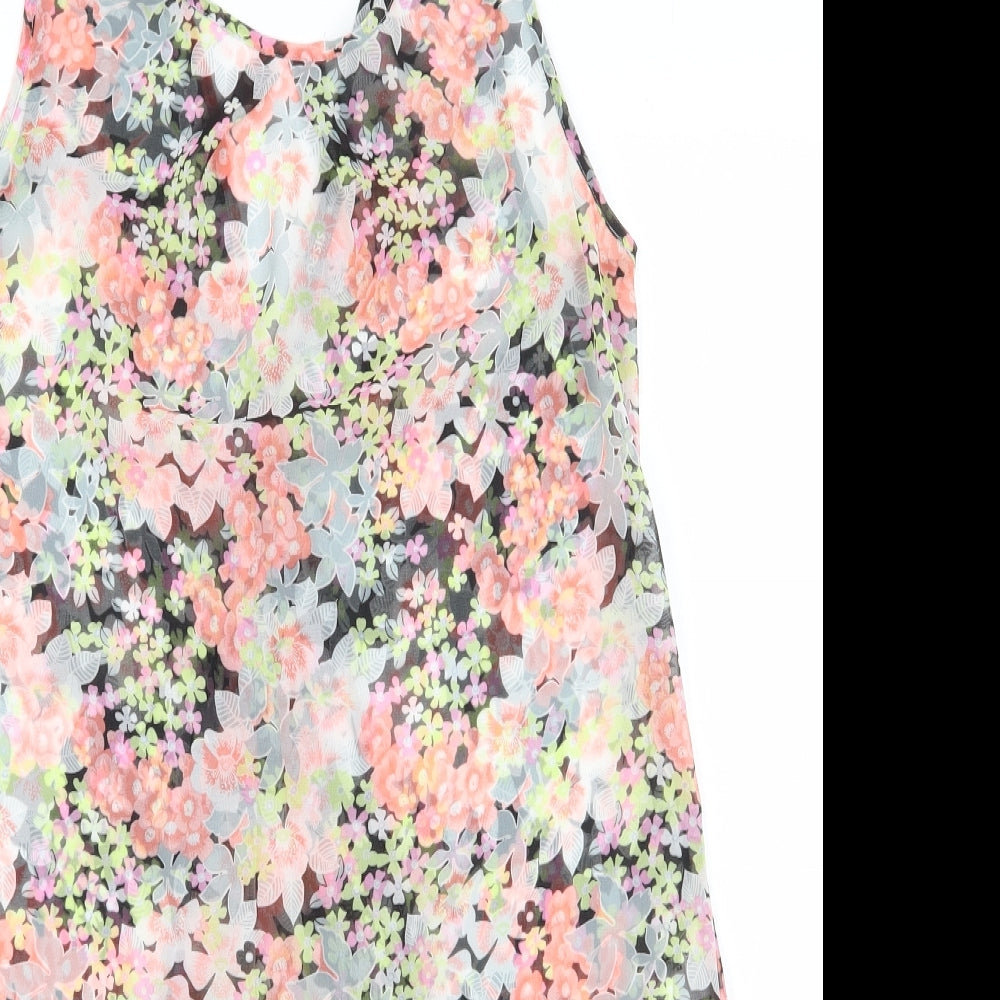 Oasis Womens Multicoloured Floral Polyester Basic Blouse Size 10 Scoop Neck