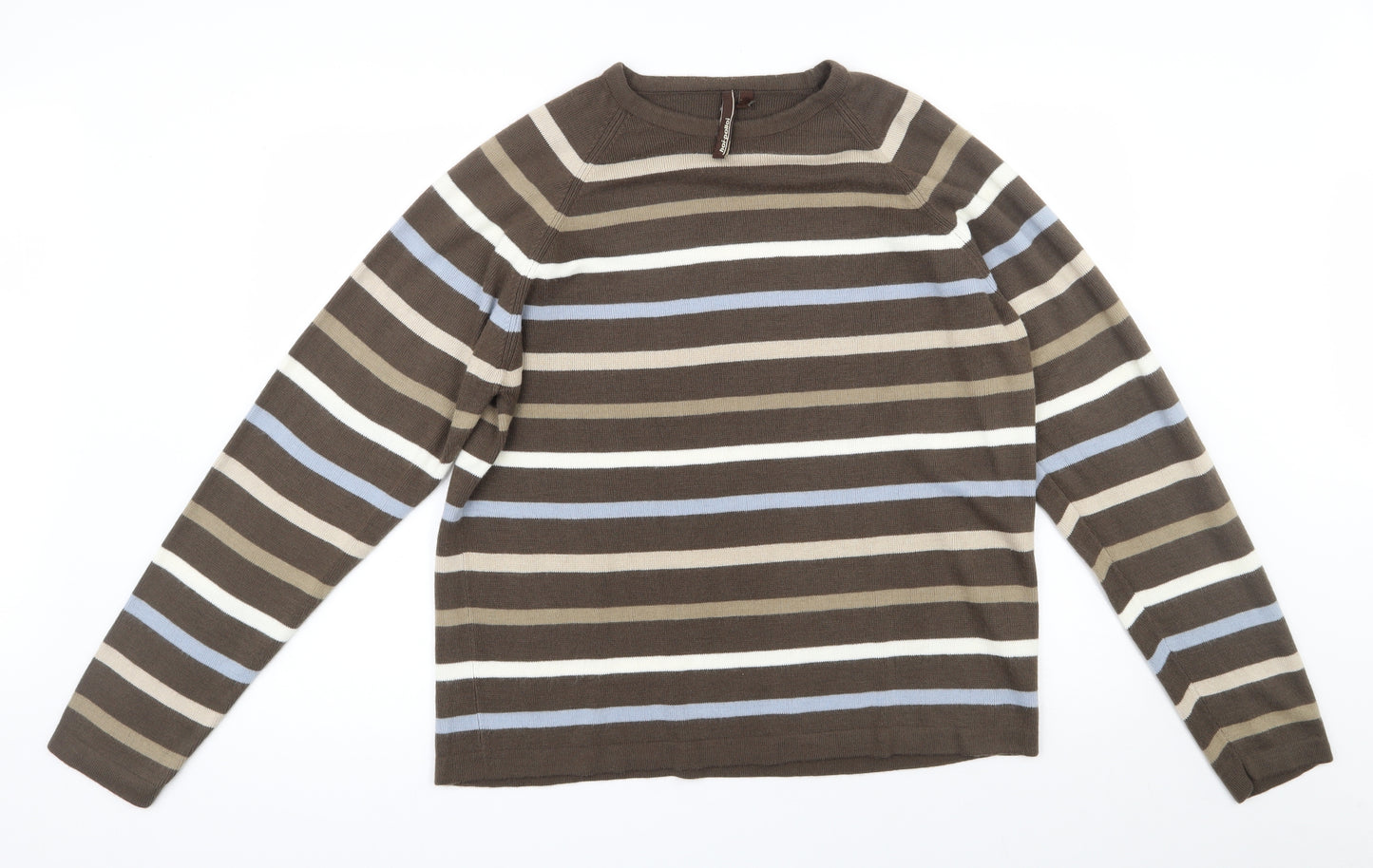 hoi-polloi  Mens Brown Round Neck Striped Acrylic Pullover Jumper Size XL