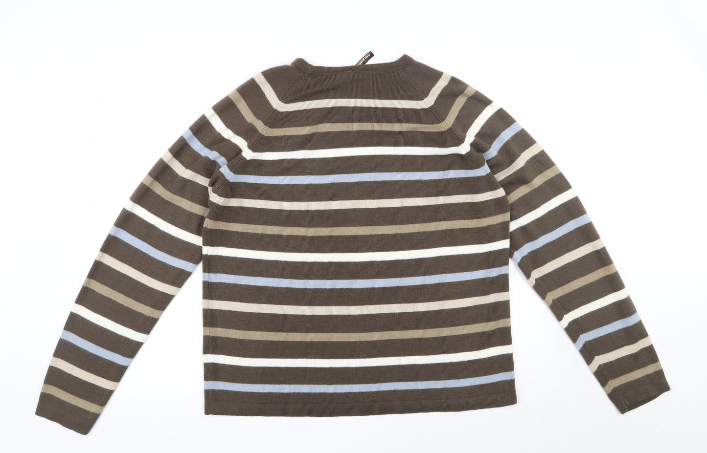 hoi-polloi  Mens Brown Round Neck Striped Acrylic Pullover Jumper Size XL