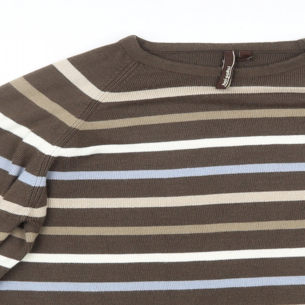 hoi-polloi  Mens Brown Round Neck Striped Acrylic Pullover Jumper Size XL