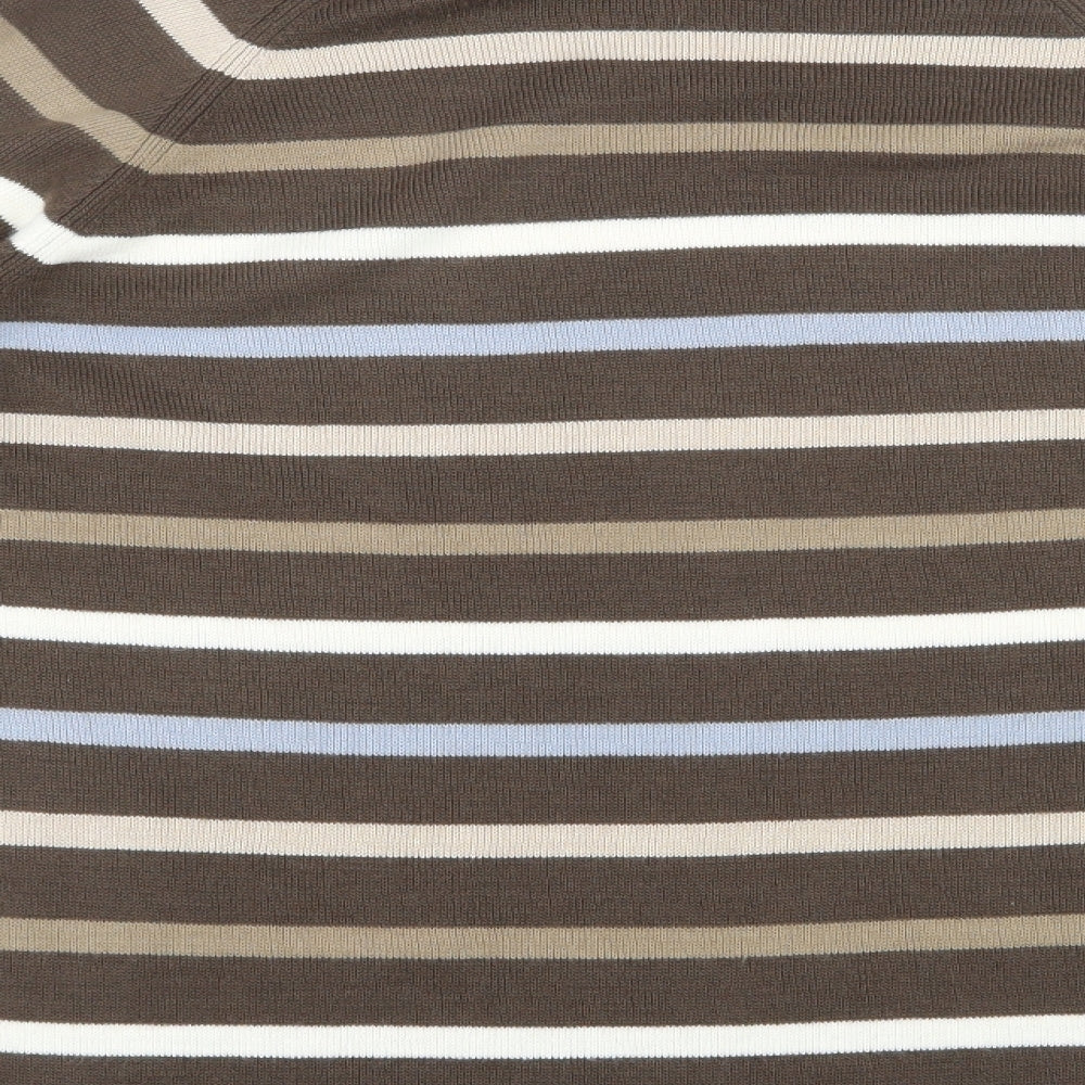 hoi-polloi  Mens Brown Round Neck Striped Acrylic Pullover Jumper Size XL