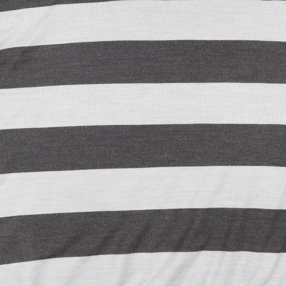 George  Mens Grey Round Neck Striped Acrylic Pullover Jumper Size L