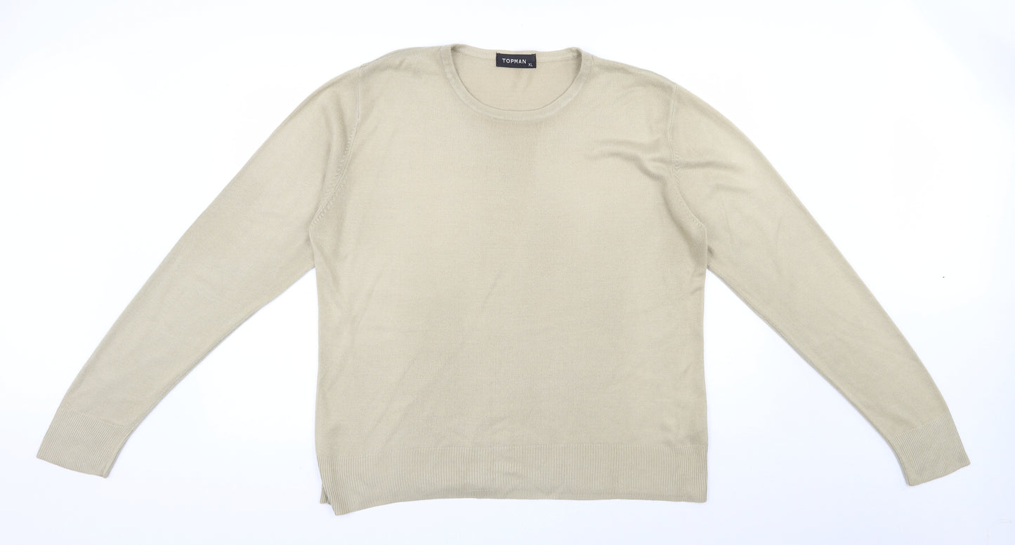 Topman Mens Beige Round Neck  Acrylic Pullover Jumper Size XL