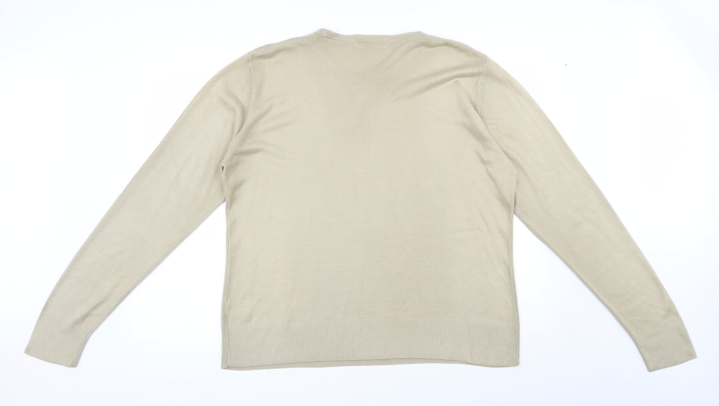 Topman Mens Beige Round Neck  Acrylic Pullover Jumper Size XL