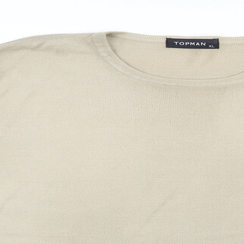 Topman Mens Beige Round Neck  Acrylic Pullover Jumper Size XL