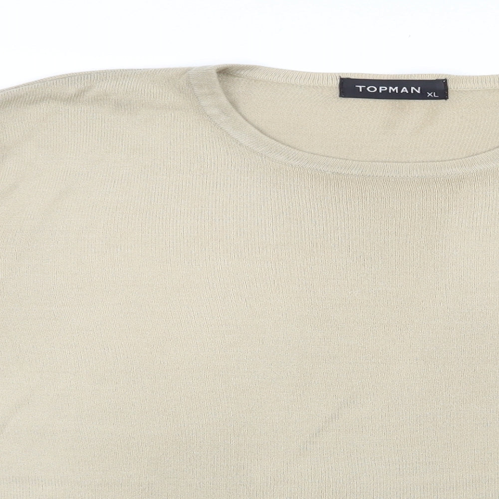 Topman Mens Beige Round Neck  Acrylic Pullover Jumper Size XL