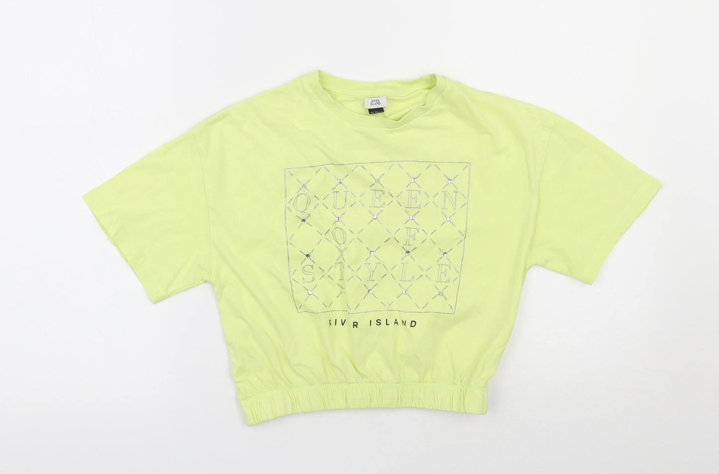 River Island Girls Yellow  100% Cotton Cropped T-Shirt Size 9-10 Years Round Neck Pullover