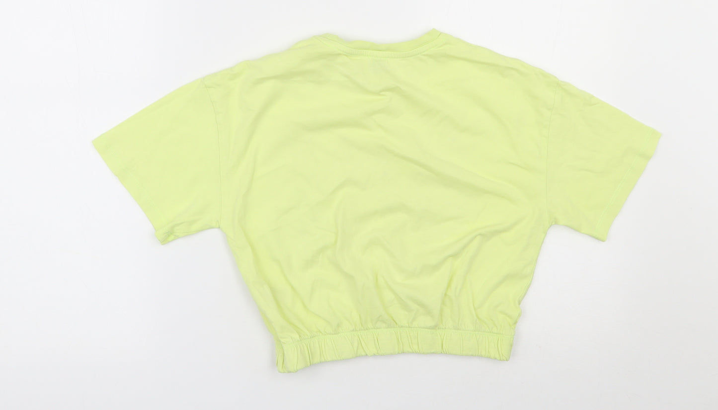River Island Girls Yellow  100% Cotton Cropped T-Shirt Size 9-10 Years Round Neck Pullover