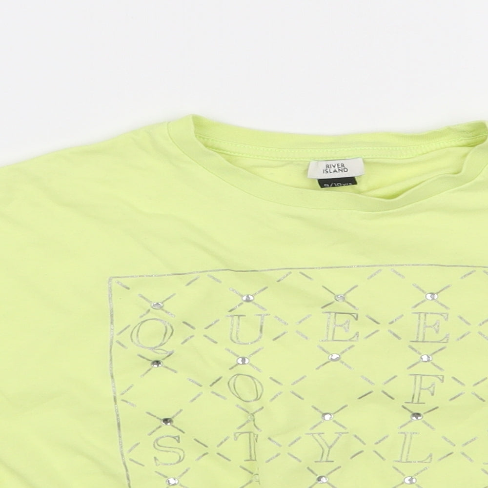 River Island Girls Yellow  100% Cotton Cropped T-Shirt Size 9-10 Years Round Neck Pullover