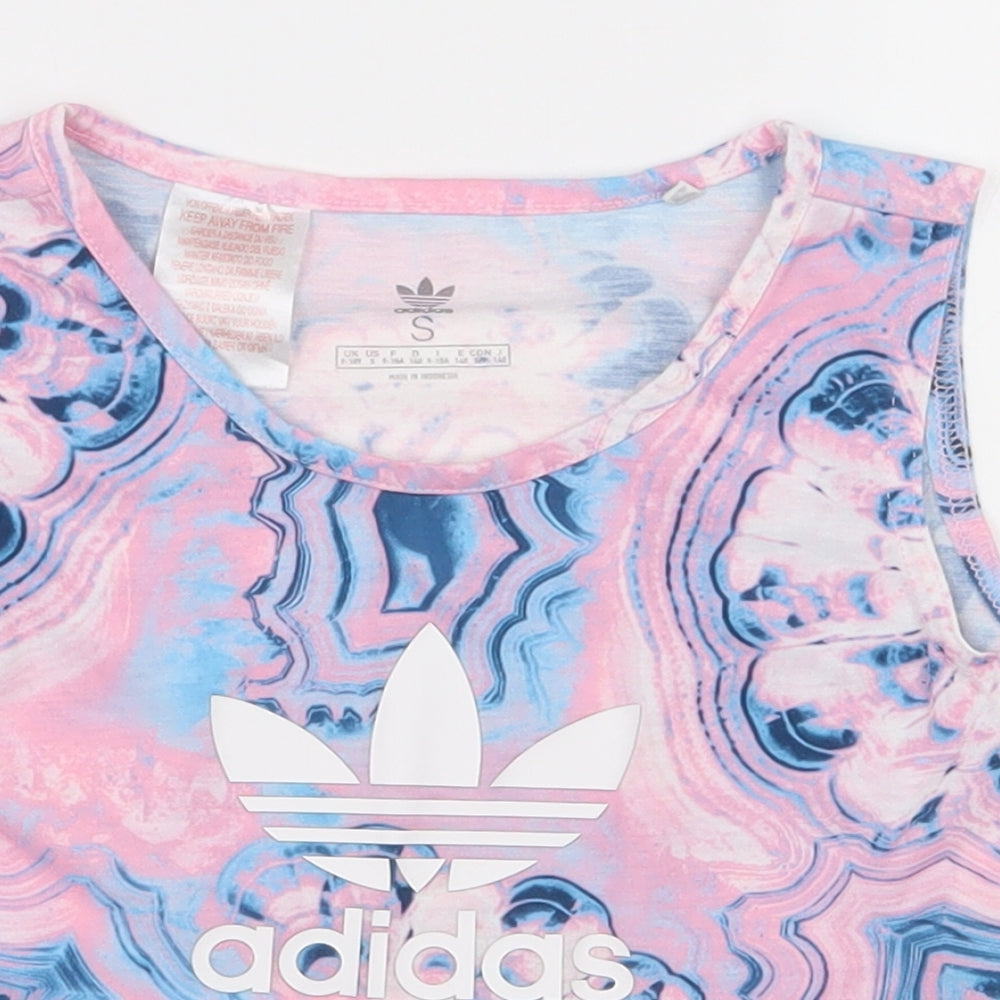 adidas Girls Pink  Polyester Basic Tank Size 9-10 Years Round Neck Pullover - Tie dye Pattern