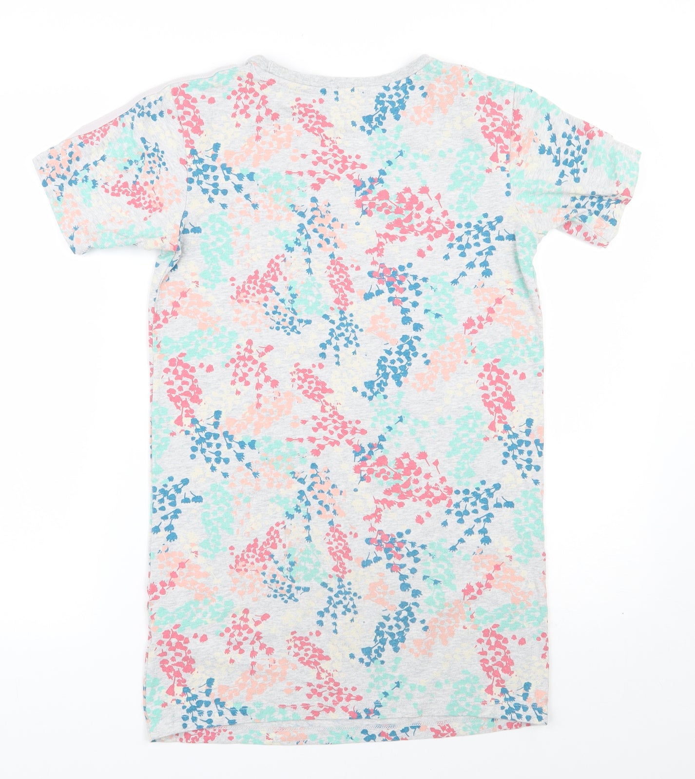adidas Girls Grey Floral Cotton T-Shirt Dress  Size 8-9 Years  Round Neck Pullover
