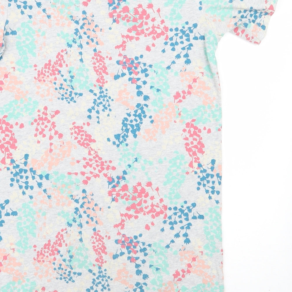adidas Girls Grey Floral Cotton T-Shirt Dress  Size 8-9 Years  Round Neck Pullover
