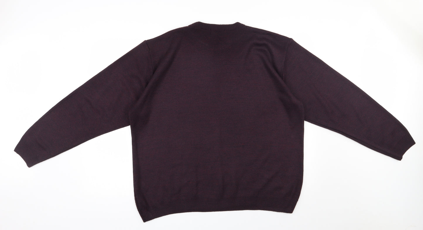 Essentials Mens Purple Round Neck  Acrylic Pullover Jumper Size M