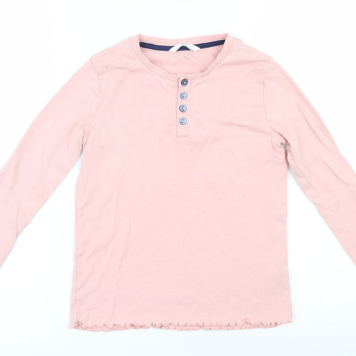 Marks and Spencer Girls Pink  Cotton Basic T-Shirt Size 9-10 Years Henley Button