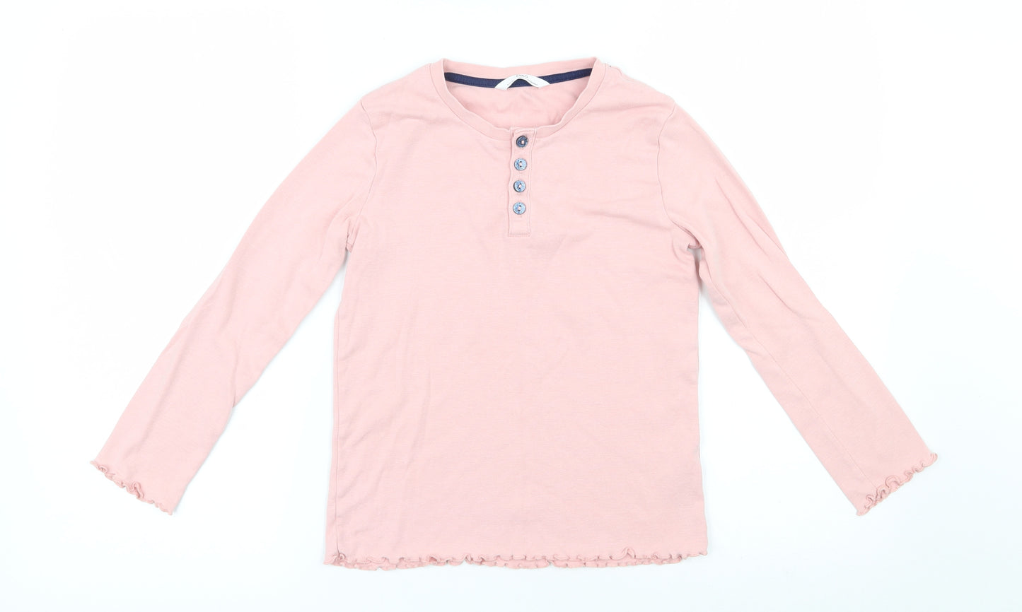 Marks and Spencer Girls Pink  Cotton Basic T-Shirt Size 9-10 Years Henley Button