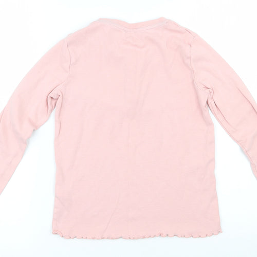 Marks and Spencer Girls Pink  Cotton Basic T-Shirt Size 9-10 Years Henley Button
