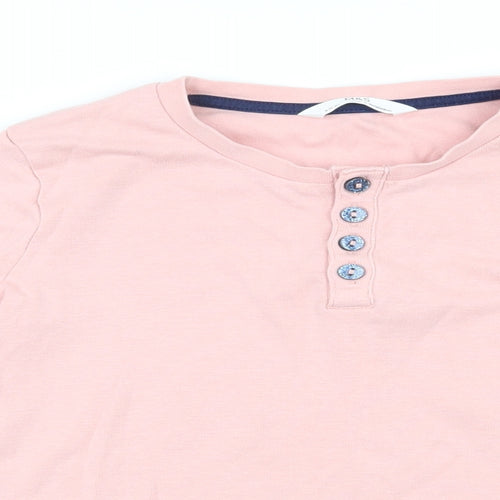 Marks and Spencer Girls Pink  Cotton Basic T-Shirt Size 9-10 Years Henley Button