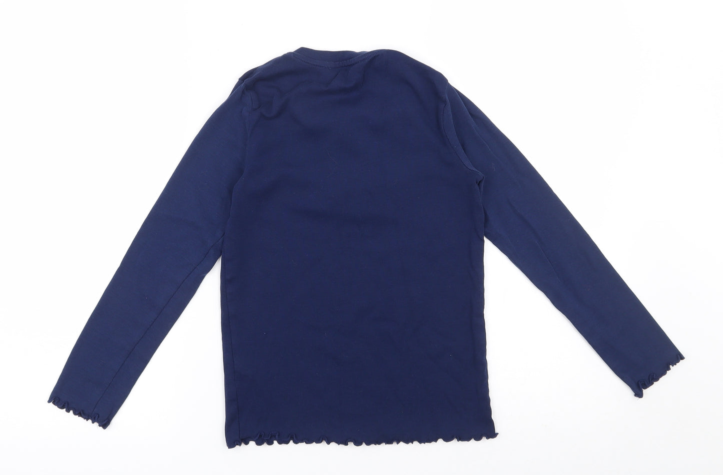 Marks and Spencer Girls Blue  Cotton Basic T-Shirt Size 9-10 Years Round Neck Button