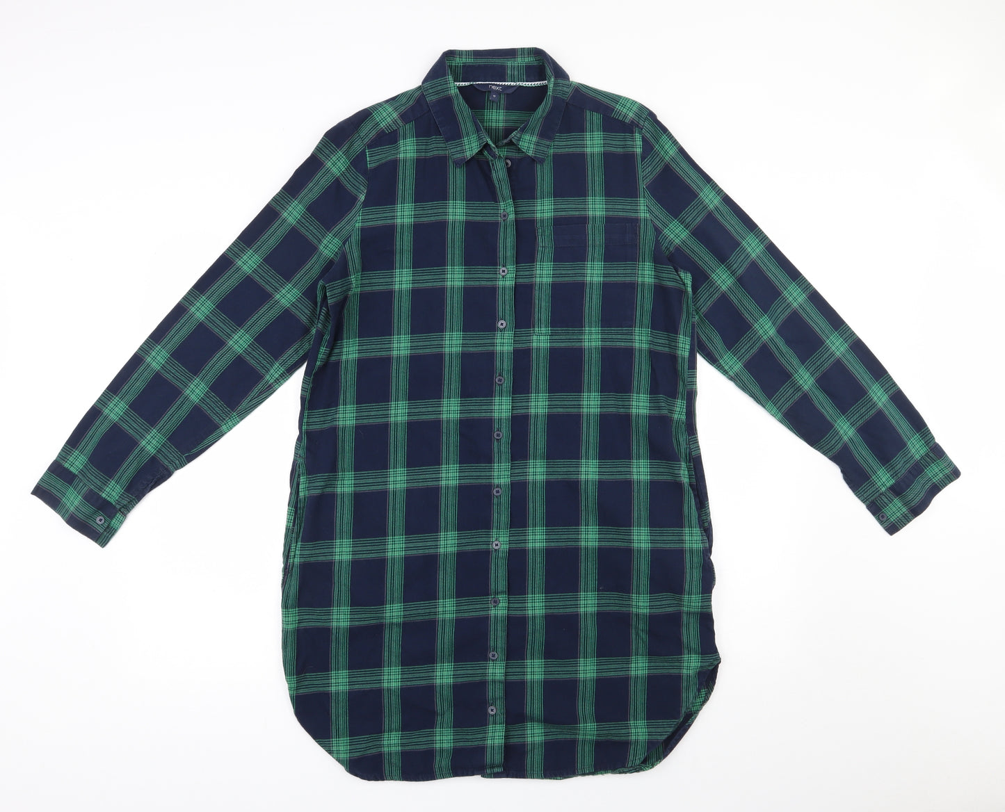 NEXT Womens Blue Plaid 100% Cotton Shirt Dress  Size 12  Collared Button